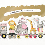 personalised new baby animal train art print