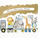 personalised new baby animal train art print