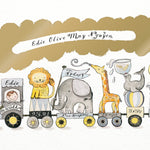 personalised new baby animal train art print