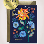 beautiful unique bright floral birthday card with gold foil