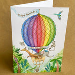 kids happy birthday card jungle animal hot air balloon with gold foil