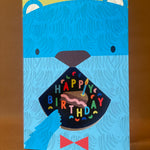 bear Eating Cake Birthday Card with cut-out mouth