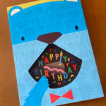 Bear Eating Cake kids Birthday Card with cut-out mouth