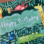 cute jungle animals art happy birthday card