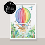 kids wall art colourful hot air balloon digital download