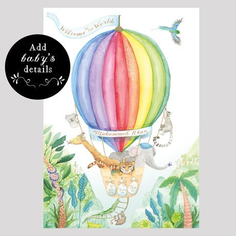 hot air balloon personalised childrens art print