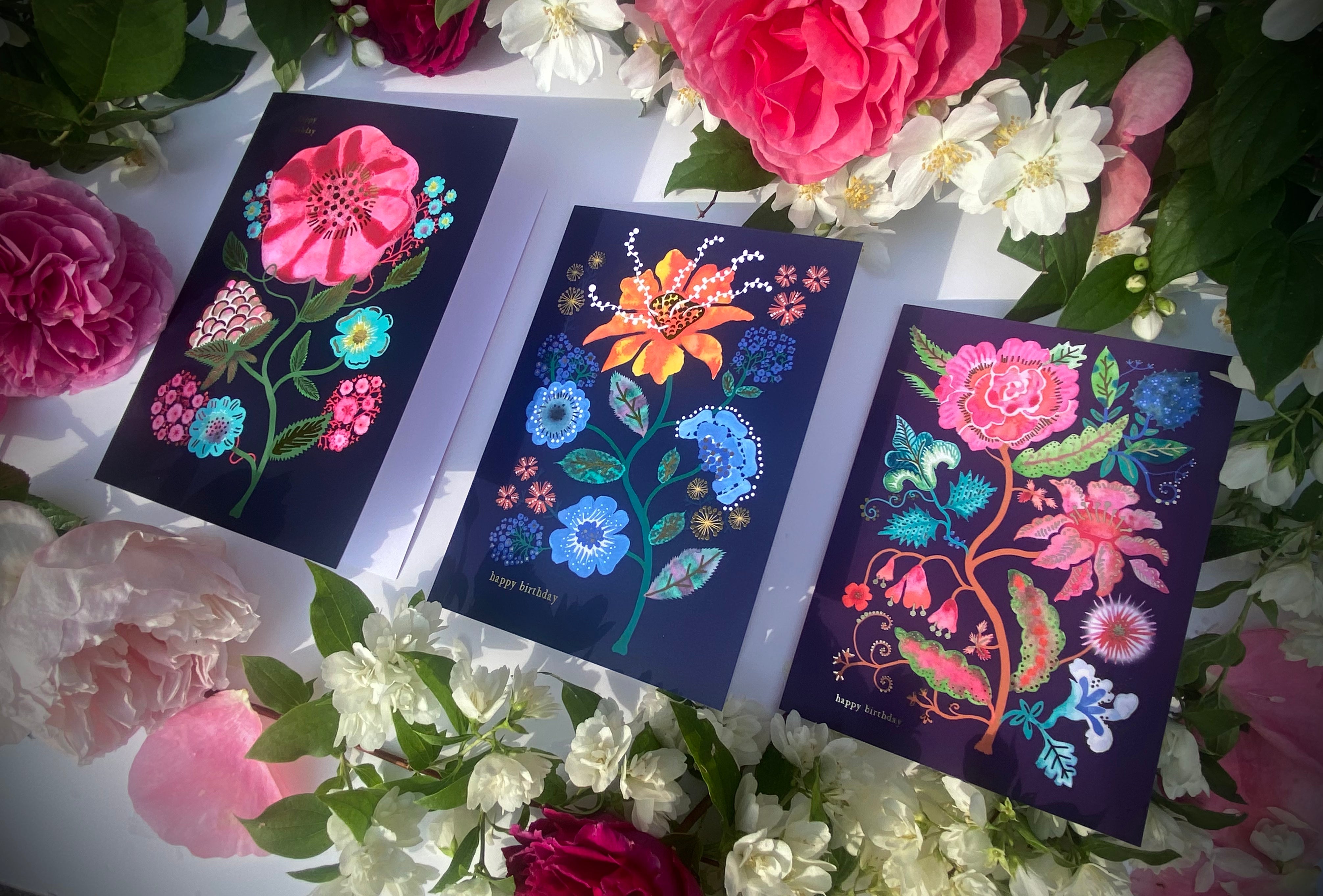 beautiful unique bright floral birthday cards