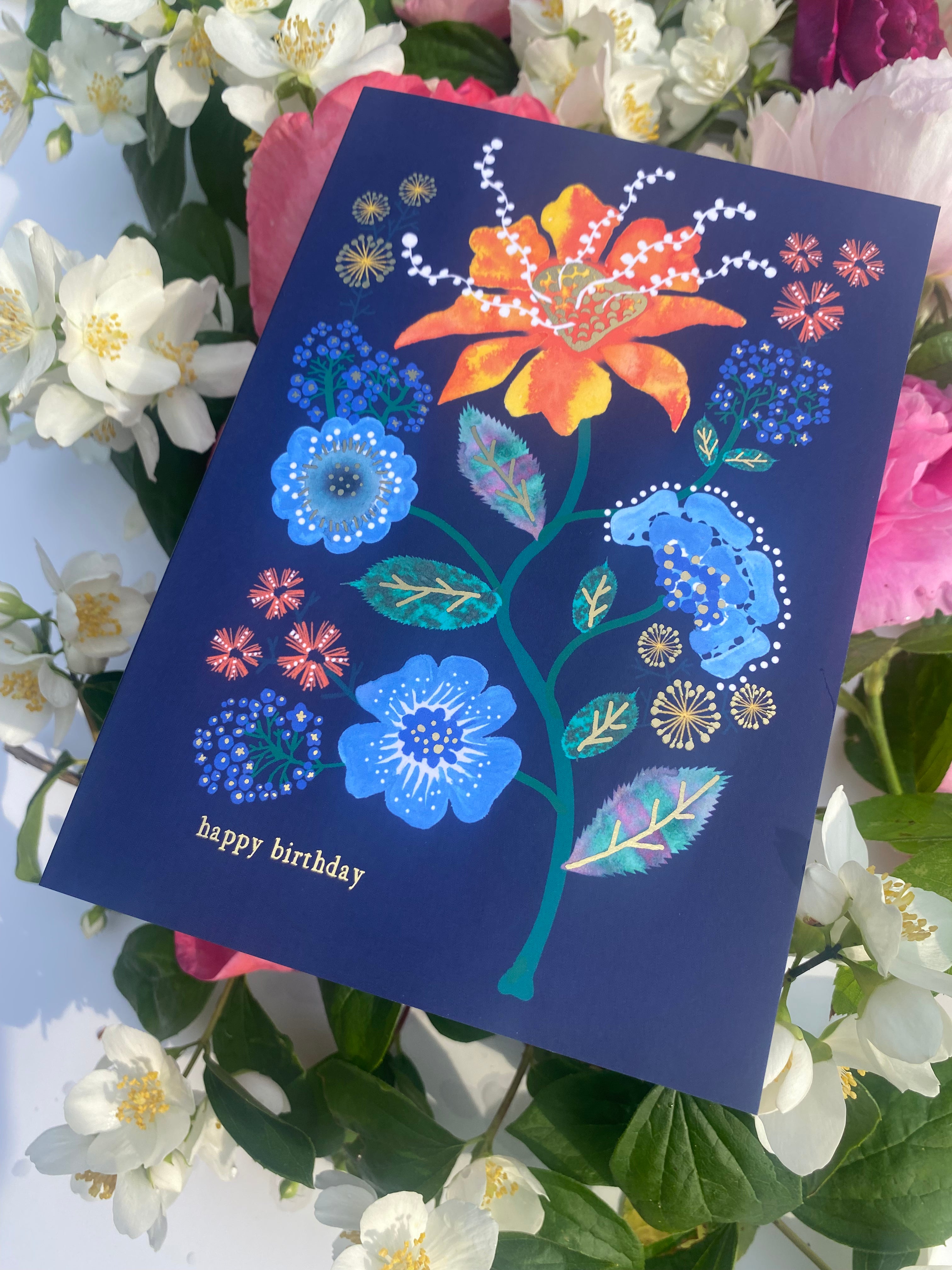 beautiful unique bright floral birthday card