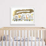 personalised new baby animal train art print