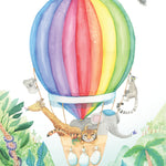 kids hot air balloon animals wall art print