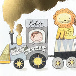 personalised new baby animal train art print