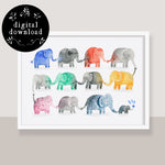 kids wall art colourful elephants digital download