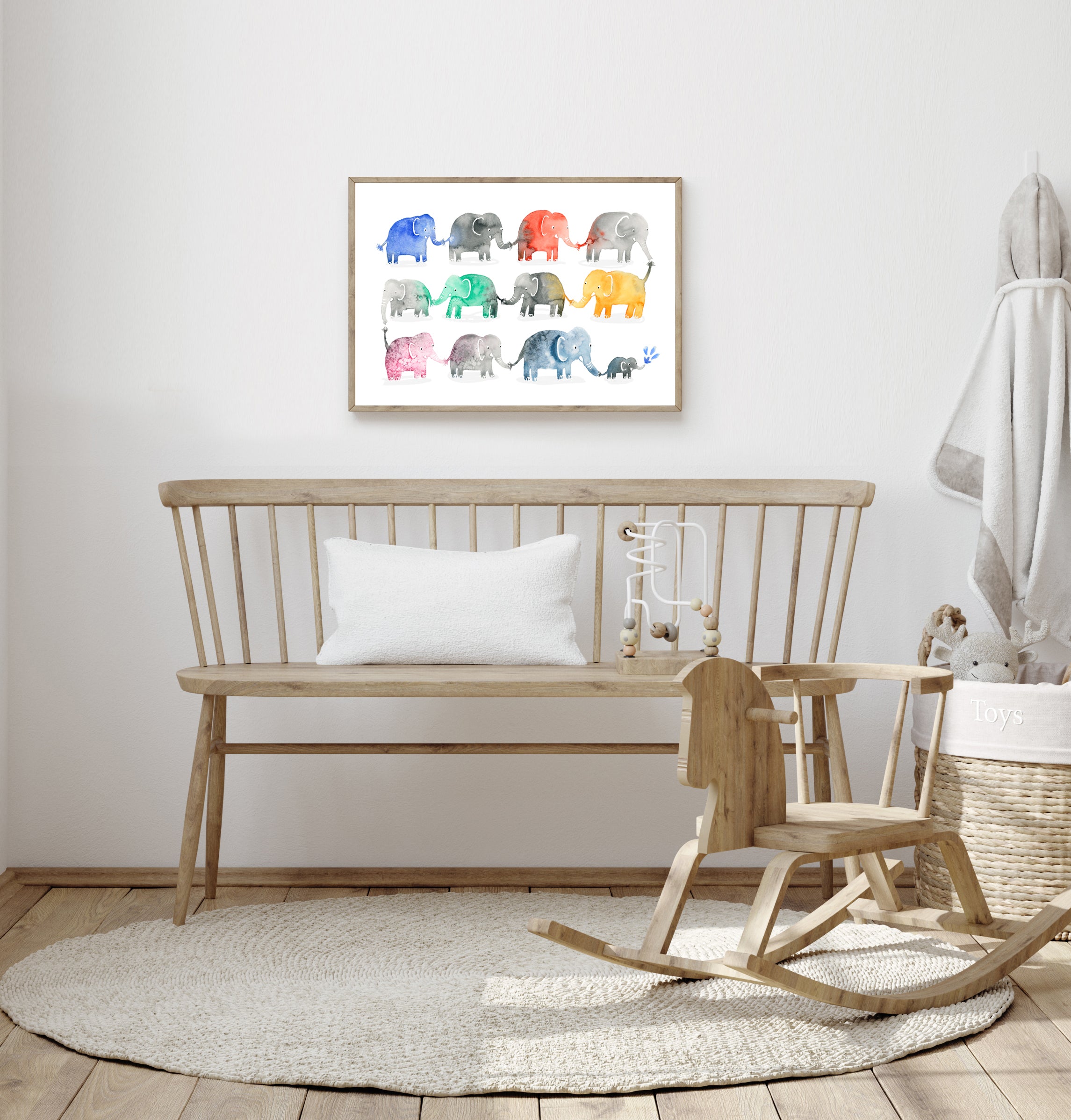 kids wall art colourful elephants in nursery