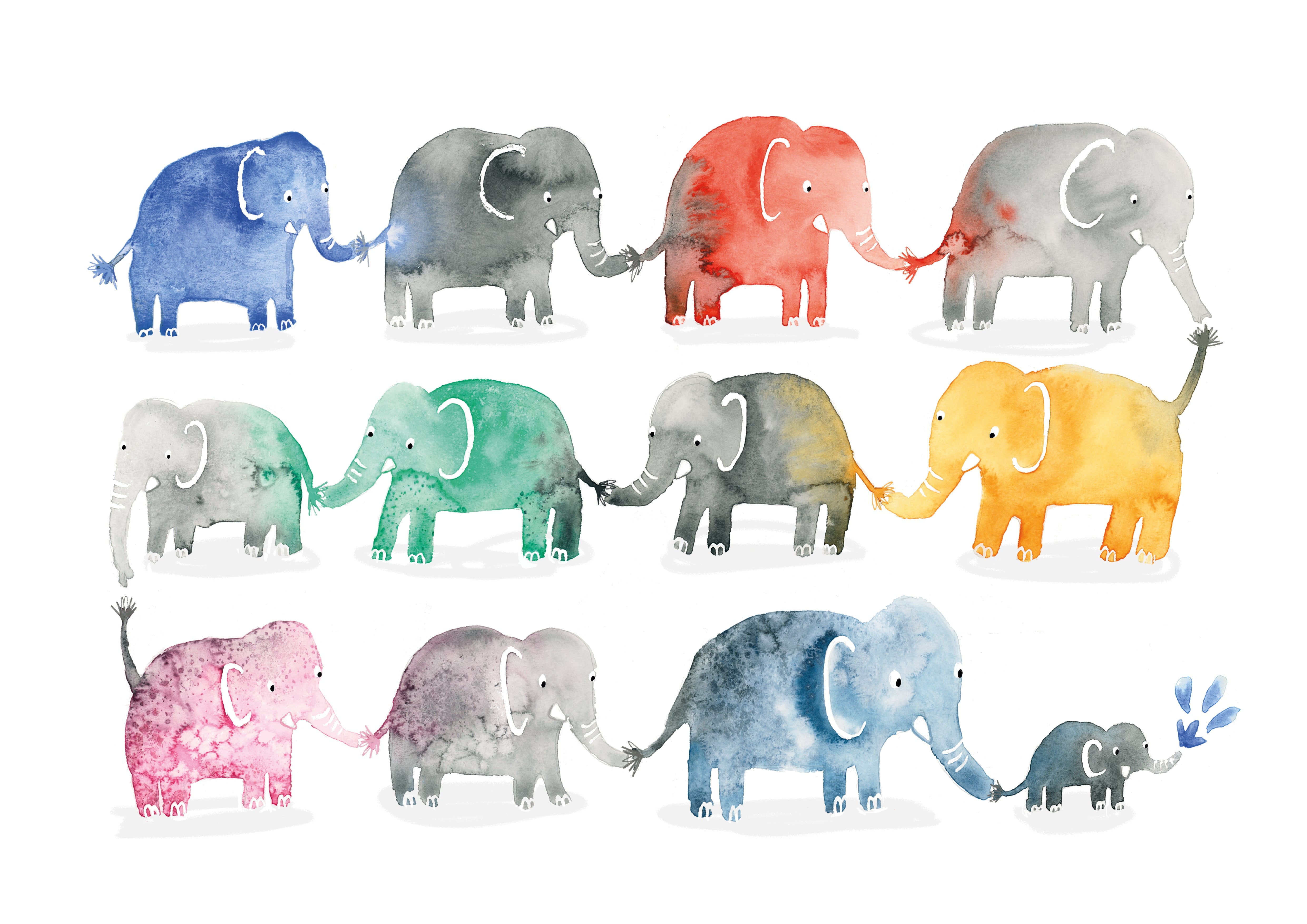 kids wall art colourful elephants