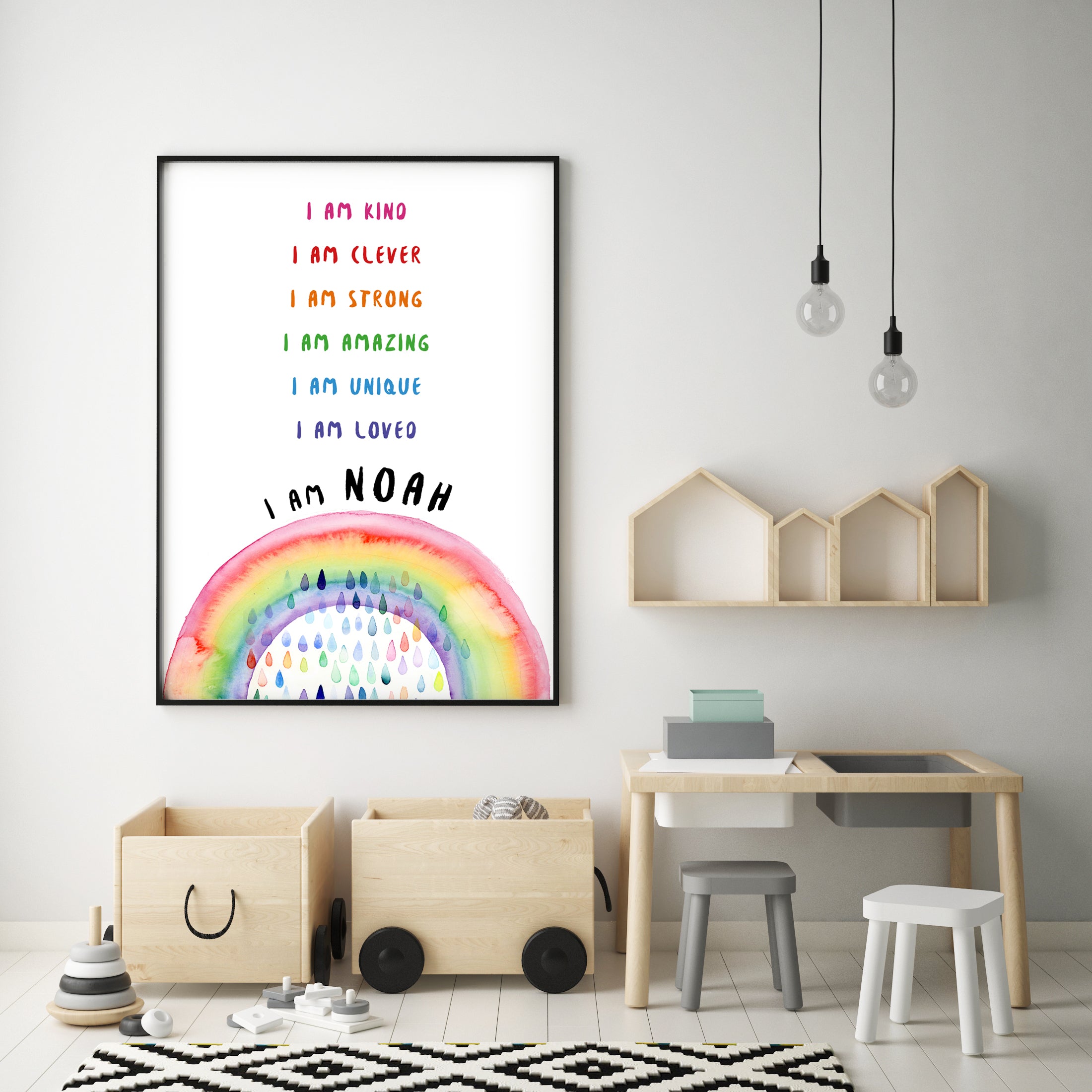 kids babies personalised art print rainbow positive affirmations in nursery