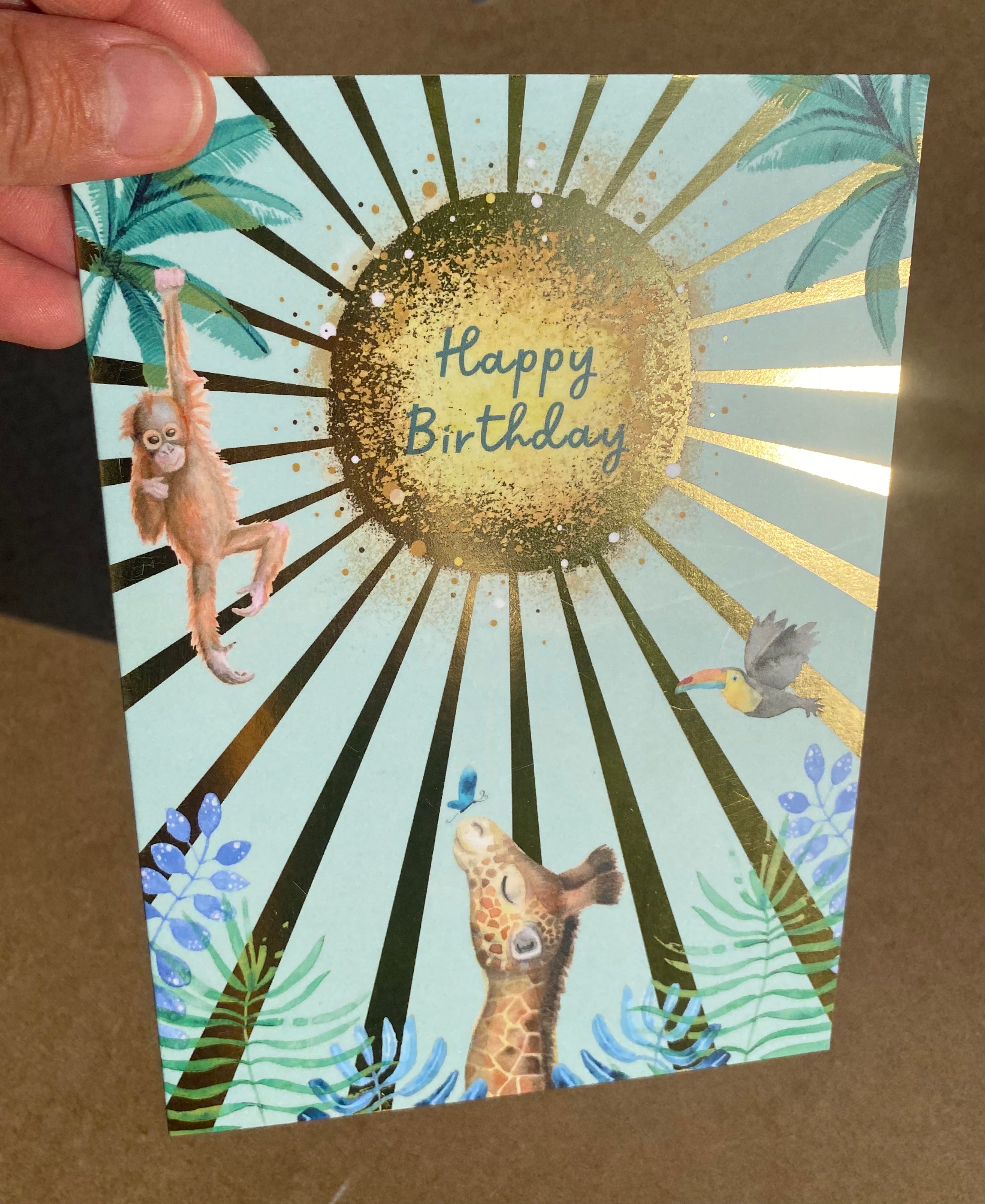 happy birthday card jungle animals sun